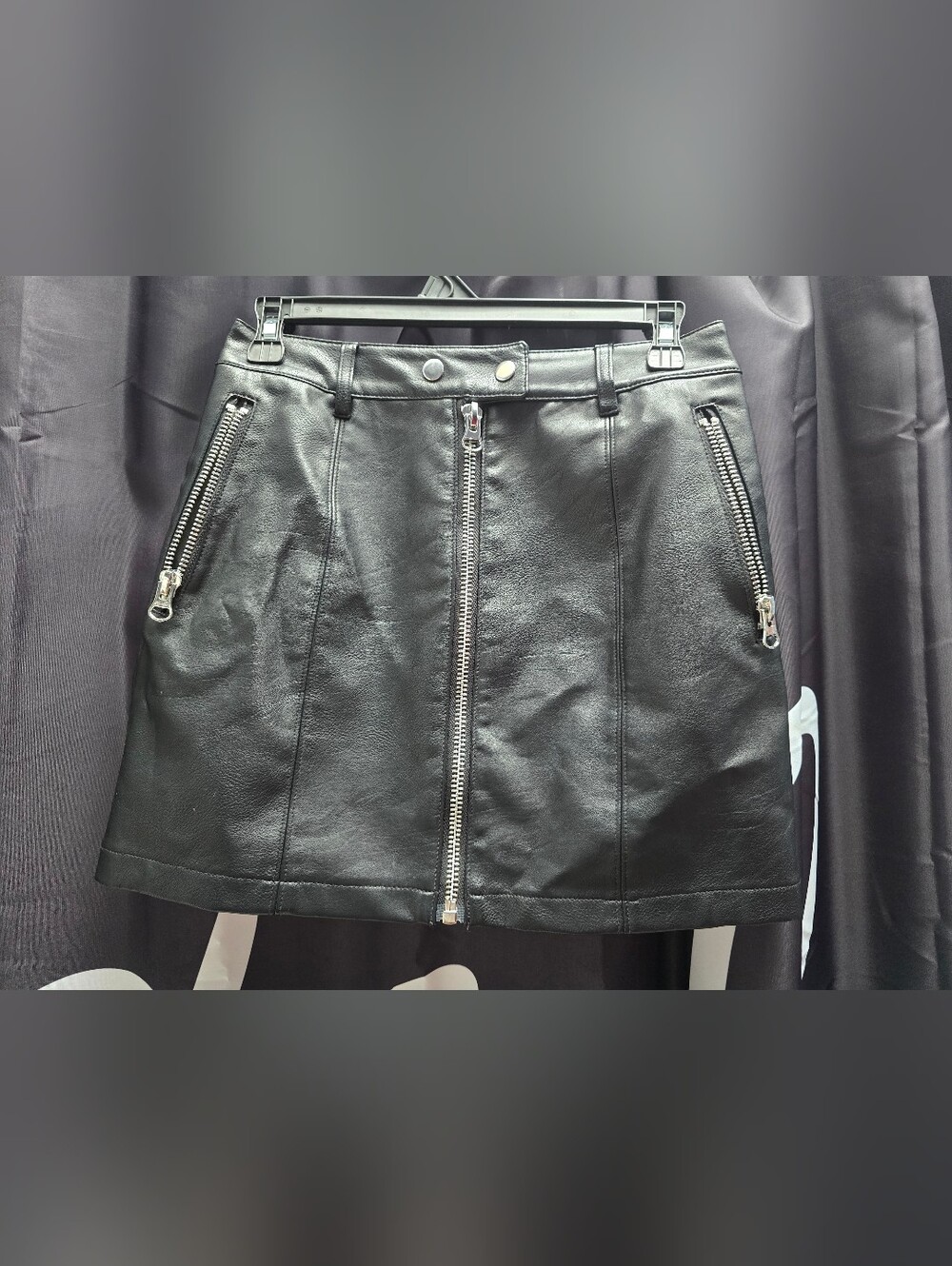 POSTER GIRL Black Faux Leather Zip-Front Mini Skirt